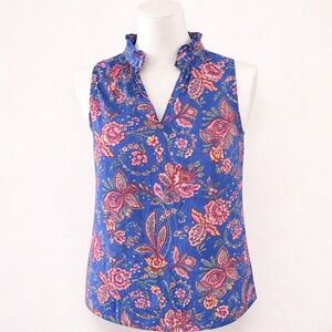 J.Crew Floral Sleeveless Popover Blouse Blue Pink Size 8